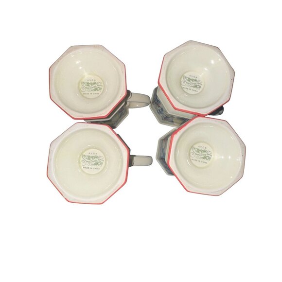 Avon Sweet Country Harvest Pedestal Mugs Set Of 4 Hexagonal Design Fruit & Flora - Picture 5 of 8